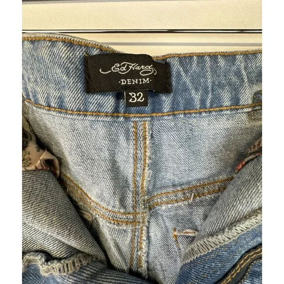 Ed Hardy Embroidered Heart Wide Leg Jeans Retro skater Denim 32 NWT - Picture 13 of 16